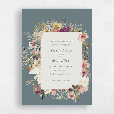 Teal, Blue Wedding Invitation - Ciliegio Portrait