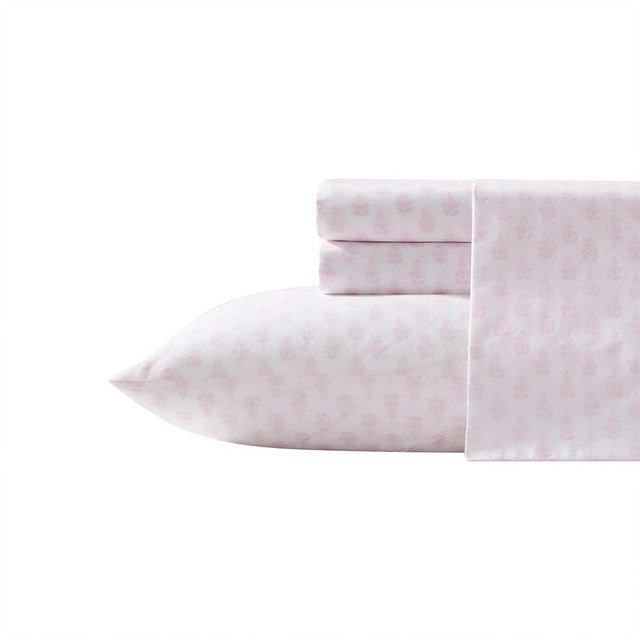 Laura Ashley - Queen Sheets, Lightweight & Breathable Cotton Percale Bedding Set with Matching Sham(s), Oeko-Tex Certified (Francesca Pink, Queen)