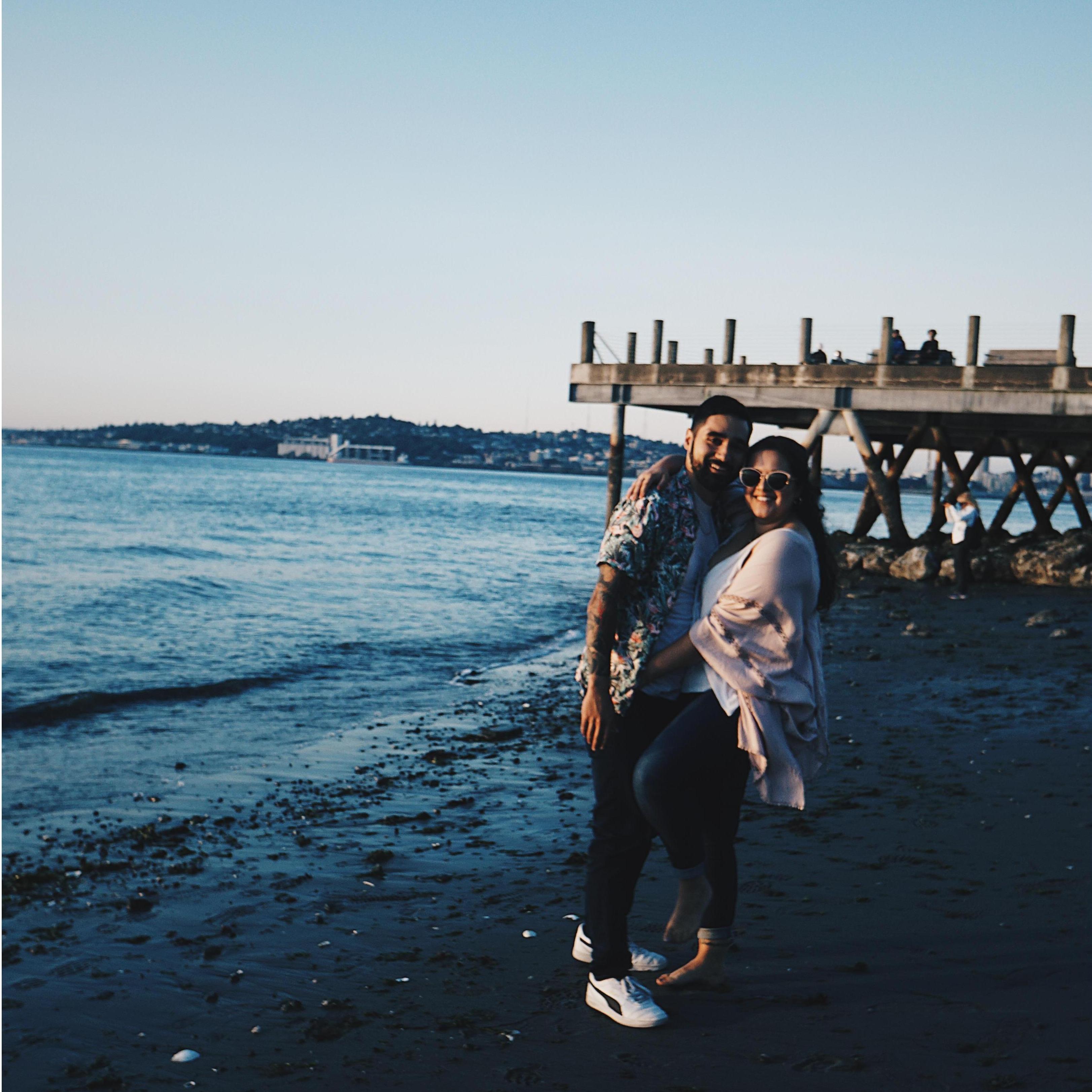 We had an impromptu photoshoot on Alki Beach as a recently engaged couple.
