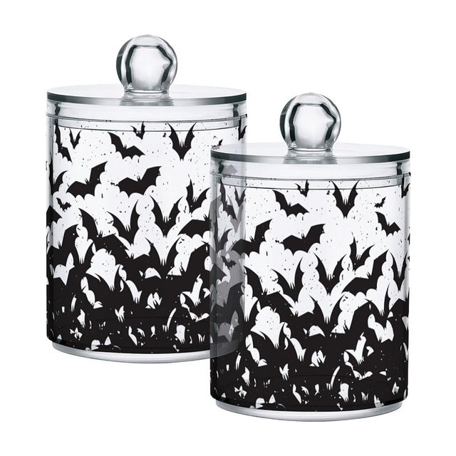 Sletend 2 Pack Plastic Qtips Holder Bats Bathroom Organizer Canisters for Cotton Balls/Swabs/Pads/Floss,Plastic Apothecary Jars for Vanity