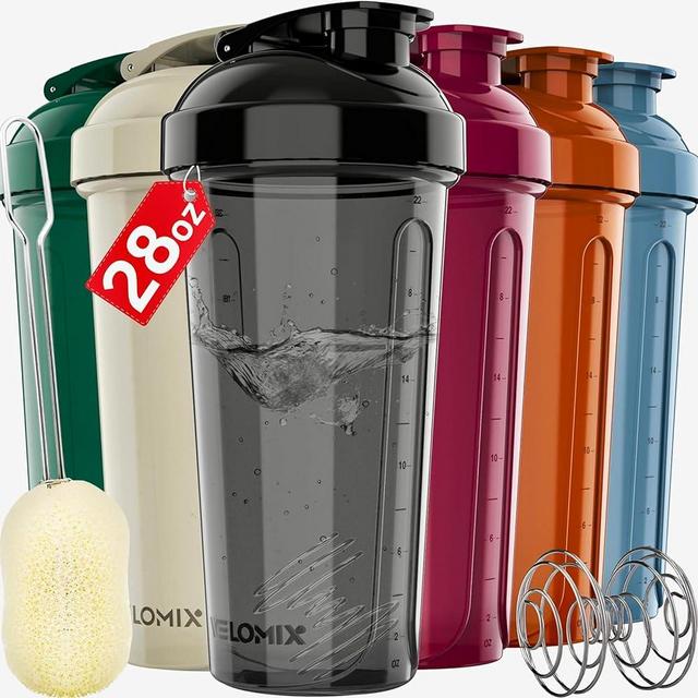 VELOMIX -6 PACK- Shaker Cups for Protein Shakes 28 oz - 6x Wire Whisk | Leak Proof Protein Shaker Bottle for Protein Shakes, Shaker Bottle Pack for Pre & Post Workout, Shaker Cup, Shaker Bottle Cups