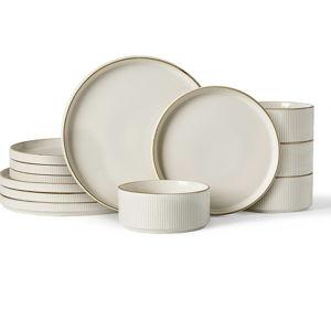 Famiware Star 12-Piece Stoneware Dinnerware Sets with Trim, White