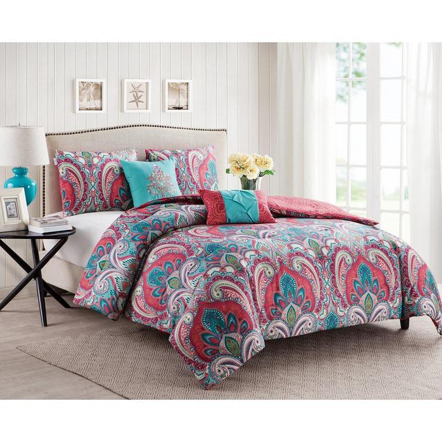 Kohlmeier Pink/Teal/Green Microfiber Reversible Comforter Set