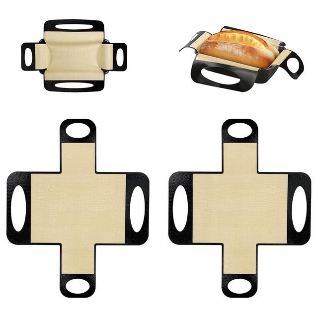 2 Pcs Reusable Silicone Bread Sling, Food-Grade Silicone Bread Loaf Pan Liners & Lifters with 4 Handles, Non-Stick & Easy Clean Dough Transfer Baking Mat for 9x5" or 1.5lb Loaf Pans