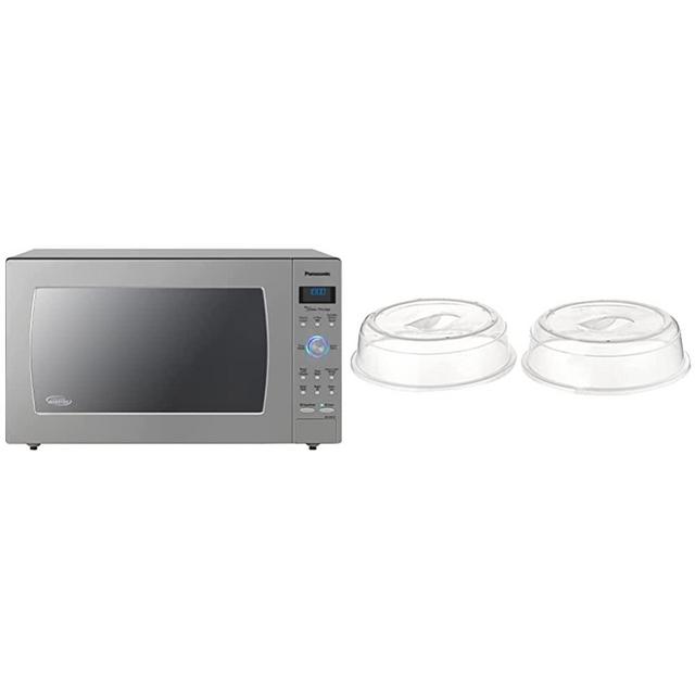 Panasonic Oven with Cyclonic Wave Inverter Technology, 1250W, 2.2 cu.ft. Countertop Microwave (Stainless Steel/Silver), Stainless & Nordic Ware Splatter Microwave Cover, 10-Inch (Pack of 2), Clear