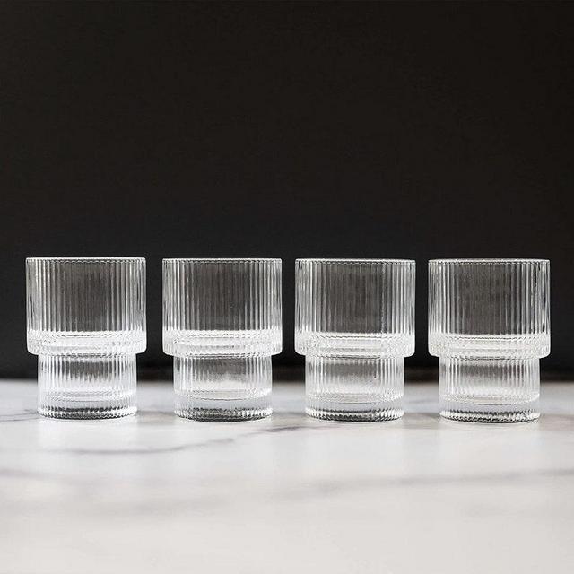 Ripple Drink Ware - Set Of 4 - Origami Style Retro Drinking Glasses 12oz