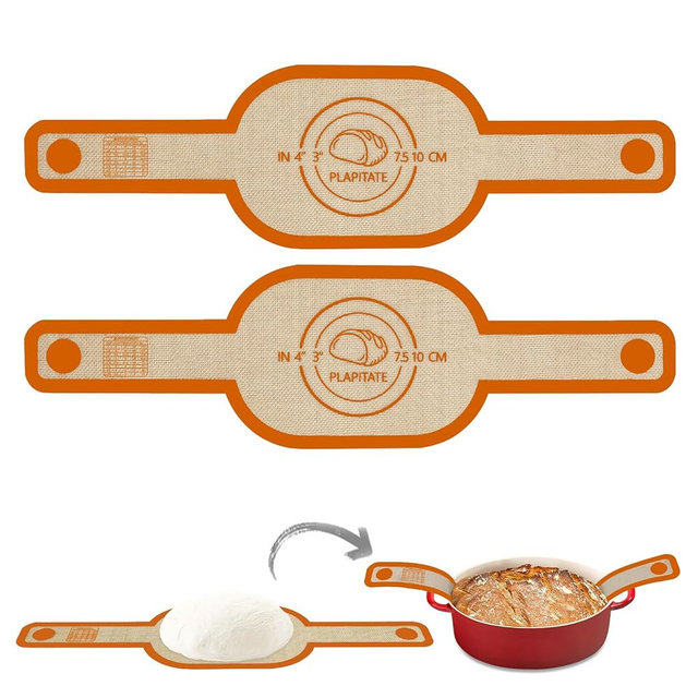 PLAPITATE Silicone Bread Sling Dutch Oven Liner, Non-Stick & Easy Clean Reusable Oval Silicone Bread Sling Baking Mat, Easy to Transfer Sourdough Bread - 2 Orange Set