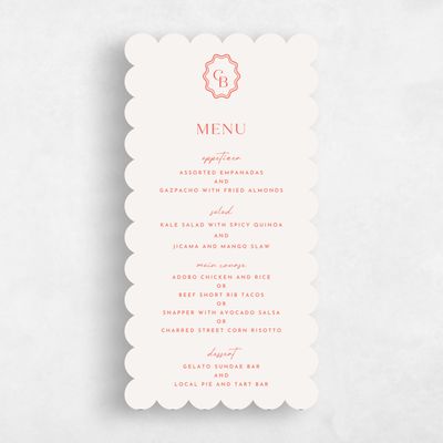 Pink Scalloped Wedding Menu - Petra