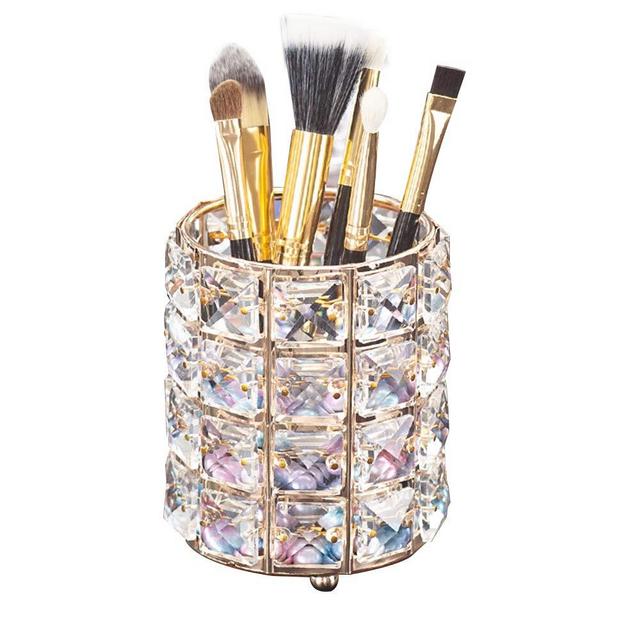AiLa Makeup Brush Holder Organizer Golden Crystal Bling Personalized Gold Comb Brushes Pen Pencil Storage Box Container (Crystal Pot)