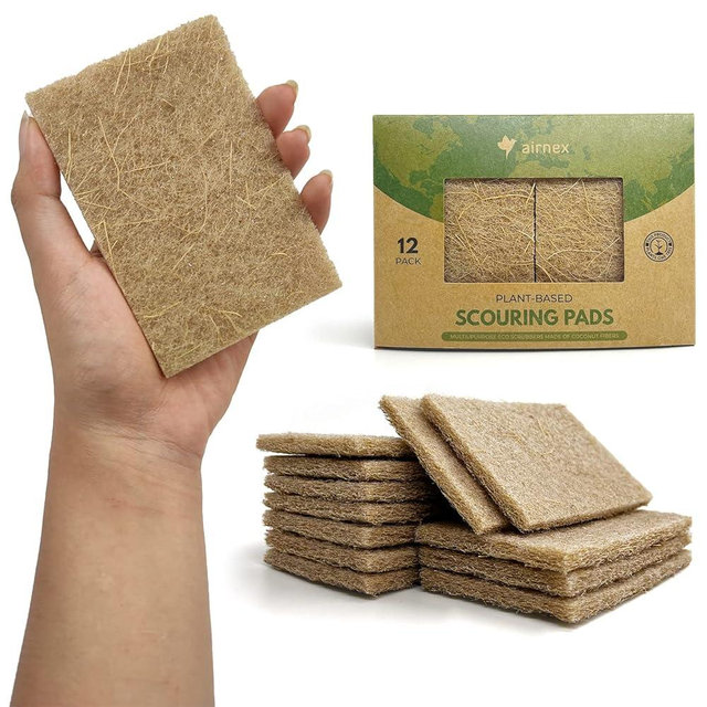 Scouring Pad Dish Washing Scrubbers - Pack of 12 Coconut Fiber Kitchen Scrubbers for Dishes - Heavy Duty Sink Scrubber Sponges for Cleaning - Multipurpose Non Scratch Scrubbing Pads