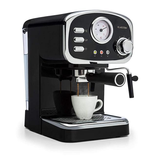 Klarstein Espressionata Gusto - Espresso Machine, 1100 Watts, 20 Bar Pressure, Volume of Water Tank: 0.3 gallon, Removable Drip Grid Made of Stainless Steel, Dishwasher-Safe Drip Tray, Black