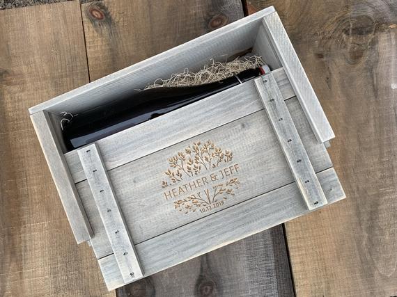Personalized Wedding Wine Box for Marriage Ceremonies and Anniversary Gifts Holds Two Wine Bottles
