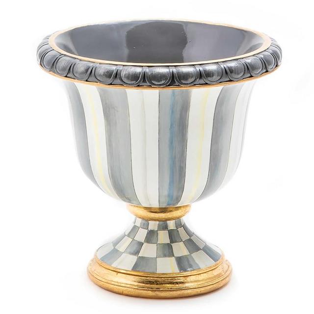 MACKENZIE-CHILDS Sterling Stripe Pedestal Tabletop Urn, Unique Urn Vase Decor, Decorative Table Centerpiece, Small