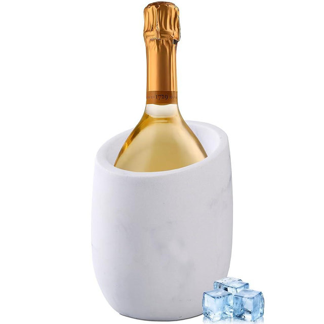 White Marble Textures Wine Chiller Bucket – 750ml Resin Cooler for Wine & Champagne Bottles, Party Bar Cart Decor – Keeps Drinks Cold, Unique Gift for Wine Lovers, Housewarming