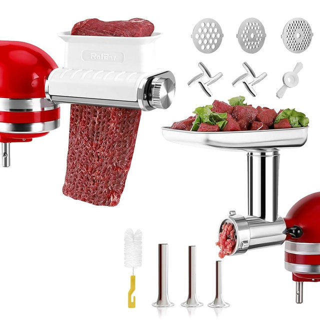 Meat Tenderizer Attachment & Stainless Steel Meat Grinder Attachment Set for KitchenAid Stand Mixers