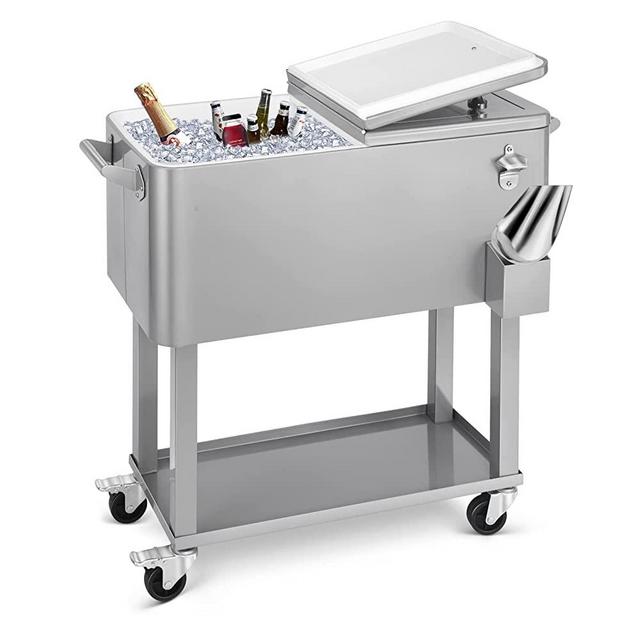EDOSTORY 80 Quart Rolling Ice Chest Cooler Cart,Patio Backyard Party Drink Beverage Bar Stand Up Cooler Trolley with Ice Scoop