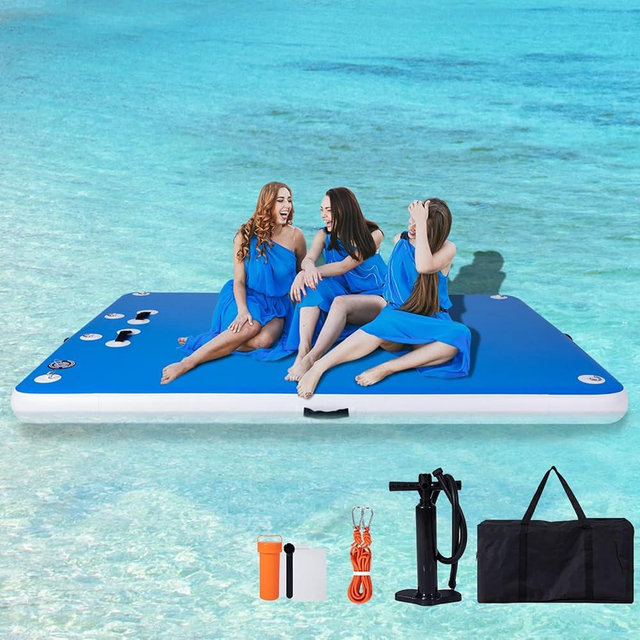 ACWYENN 8FT/10FT/12FT Inflatable Floating Dock for Lakes, Inflatable Dock Floating Platform with Non-Slip Surface, Floating Island Raft for Pool Beach Ocean