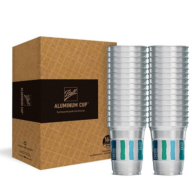 Ball Aluminum Cup Recyclable Party Cups Bulk Pack, 16 oz Cup, 30 Cups Per Pack