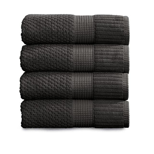 100% Cotton Bath Towel Pack | Super Soft and Absorbant Quick-Dry Bath Towels 30" x 52" |Textured and Durable 600 GSM Cotton | Trinity Collection ( 4 Pack Bath Towel, Dark Grey)