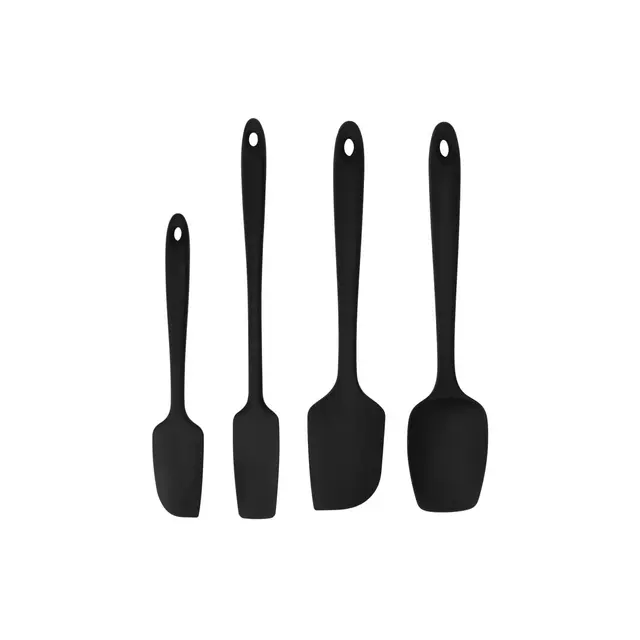 Unique Bargains Silicone Heat Resistant Non-scratch Non-Stick Cooking Turners Spatula Black 4 Pcs