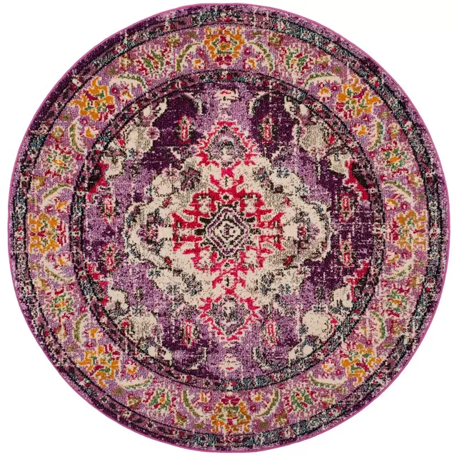 Safavieh Monaco Vintage Bohemian 5-Foot Round Area Rug in Violet/Fuchsia