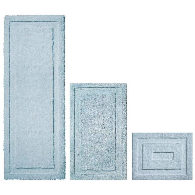 mDesign Soft Microfiber Polyester Spa Rugs for Bathroom Vanity, Tub/Shower - Water Absorbent, Machine Washable - Includes Plush Non-Slip Rectangular Accent Mats in 3 Sizes - Set of 3 - Water Blue