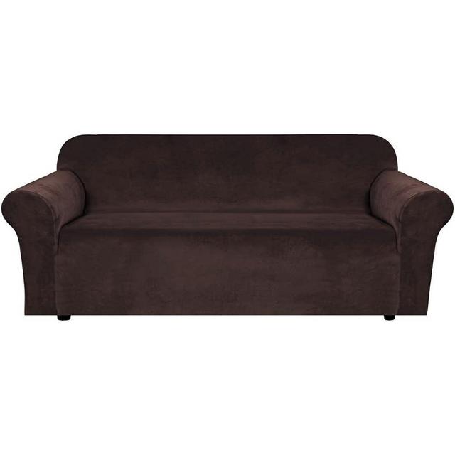 Stretch Velvet Sofa Covers for 3 Cushion Couch Covers Sofa Slipcovers Furniture Protector Soft with Non Slip Elastic Bottom, Crafted from Thick Comfy Rich Velour (Sofa 72"-90", Chocolate)