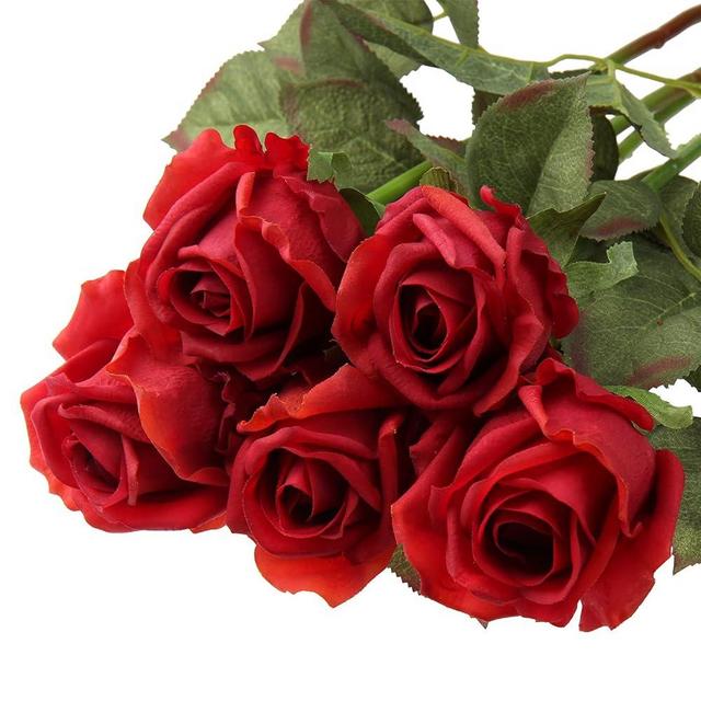 Artificial Realistic Roses Red Flowers 24" Real Touch Silk Roses Bouquet Long Stems Rose for Flower Arrangement Fake Roses Decor for Home Party Wedding Table Centerpieces Roses Realistic - 5 Pcs