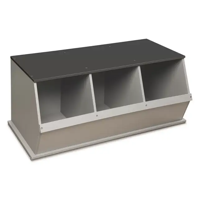 Badger Basket Three Bin Stackable Storage Cubby in Woodgrain/Grey