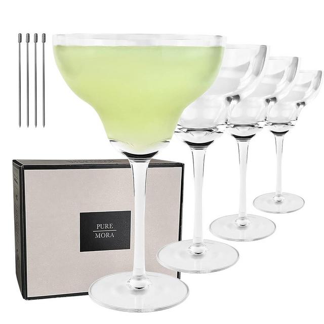 PURE MORA Margarita Glasses Set of 4, 12 oz Modern Bar Glass for Martini, Frozen Daiquiri, Tropical Summer Parties - Classic Coupe Cocktail Drinkware, Great Gift for Mixologists, Hand Blown Crystal