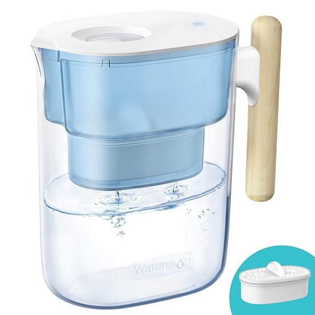 Waterdrop Chubby 10-Cup Water Filter Pitcher with 1 Filter, Long-lasting (200 gallons), 5X Times Lifetime Filtration Jug, Reduces Lead, Fluoride, Chlorine and More, BPA Free, Blue