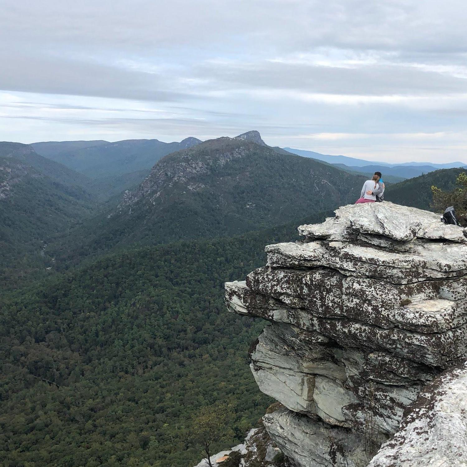 Right after we got engaged! Linville Gorge, NC