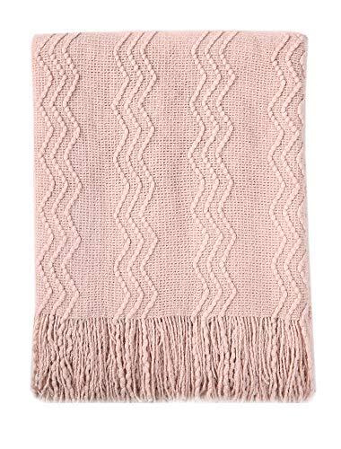 Bourina Textured Solid Soft Sofa Throw Couch Cover Knitted Decorative Blanket, Pink, 60"x80"