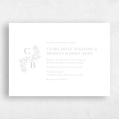 Grey Floral Wedding Invitation - Creston Landscape Letterpress