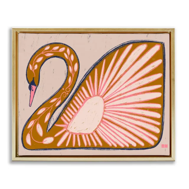 Stupell Industries Boho Patterned Swan Floating Frame Canvas Art, Gold, 31" x 25"