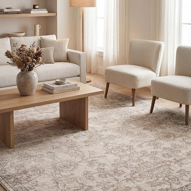 Rugs.com Oregon Collection Rug – 6' x 9' Ivory Low-Pile Rug Perfect for Living Rooms, Large Dining Rooms, Open Floorplans