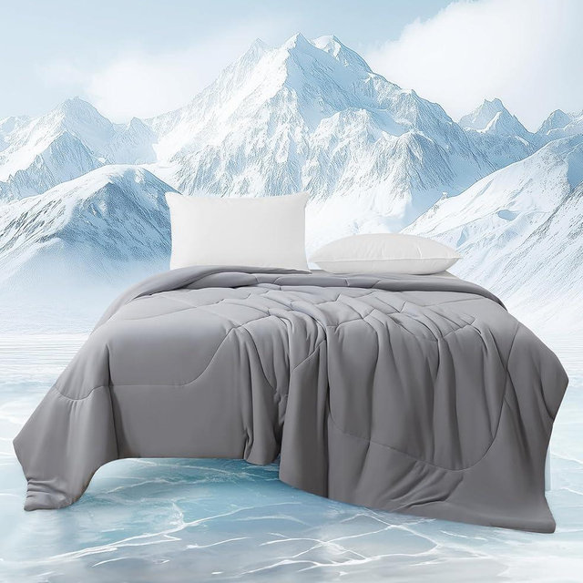 MASVIS Cooling Comforter Queen Size - Gray Lightweight Summer Cooling Blanket for Hot Sleepers Night Sweats, Double-Sided Cool Touch Soft Breathable Comforters, Q-Max 0.4 Cold Tech Ice Blanket 90"x90"