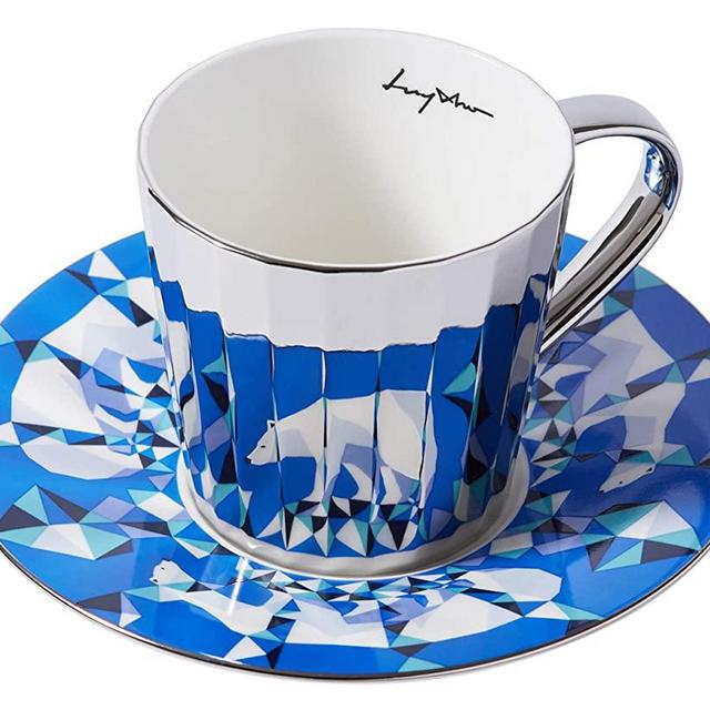 [Luycho] Angled Mirror Cup & Saucer_Polar Bear_11oz