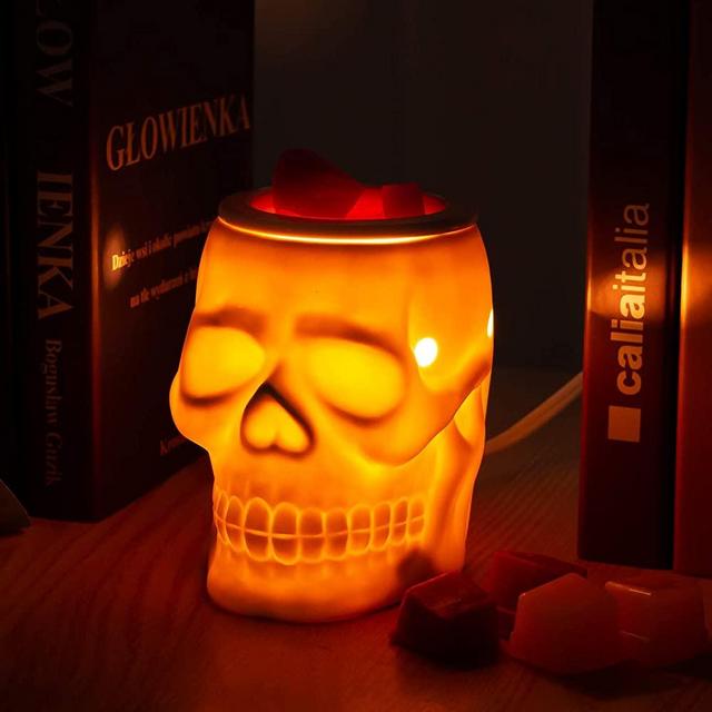 STAR MOON Ceramic Skull Wax Warmer Scentsy Wax Melter for Home Decor,No Flame No Smoke No Soot Two Bulbs Packed- Resurgent Skull