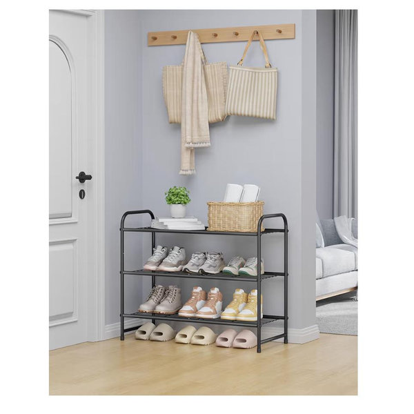Kitsure Shoe Rack - Stainless Steel Shoe Organizer, Sturdy Shoe Rack for Closet and Front Door Entrance, Free Standing Shoe Shelf, Closet Organizers and Storage, 25.6" Wide - 3 Tier, Black