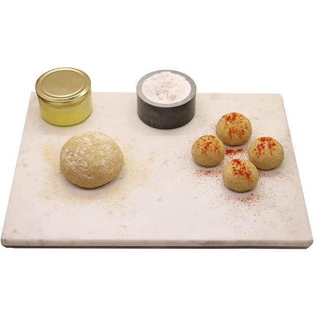 KC KULLICRAFT Marble Cheese Pastry Board 16" x 12", Marble Cutting Board, Marble Serving Tray for Pastries, Bread, Pizza, Carrara White