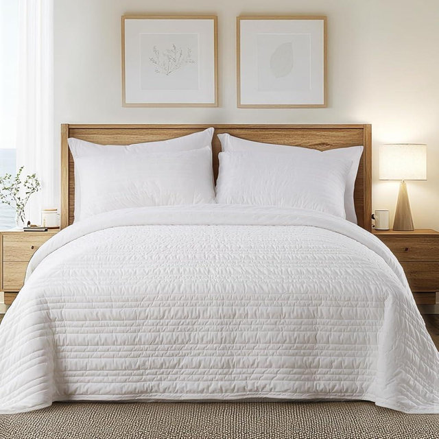 KASENTEX Twin Size Velvet Quilt Set 3 Pieces, Ultra-Soft Bedspread Luxury Coverlet with 2 Pillow Shams, Lightweight Bed Blanket, Elegant Stitch Design, Machine Wash, All Season Bedding, White