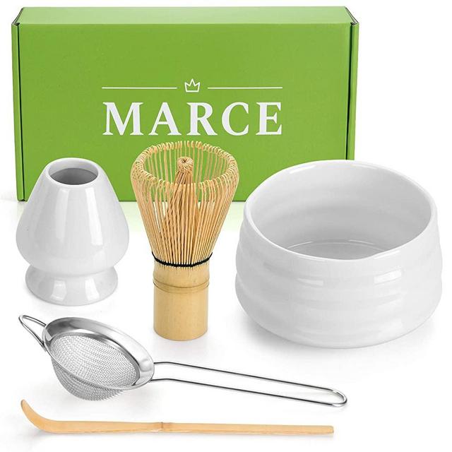 Matcha Tea Set, Bamboo Whisk, Handmade Ceramic Bowl, Whisk Holder, Scoop and Stainless Sifter. Ceremony Starter Kit For Traditional Japanese Tea Ceremony.