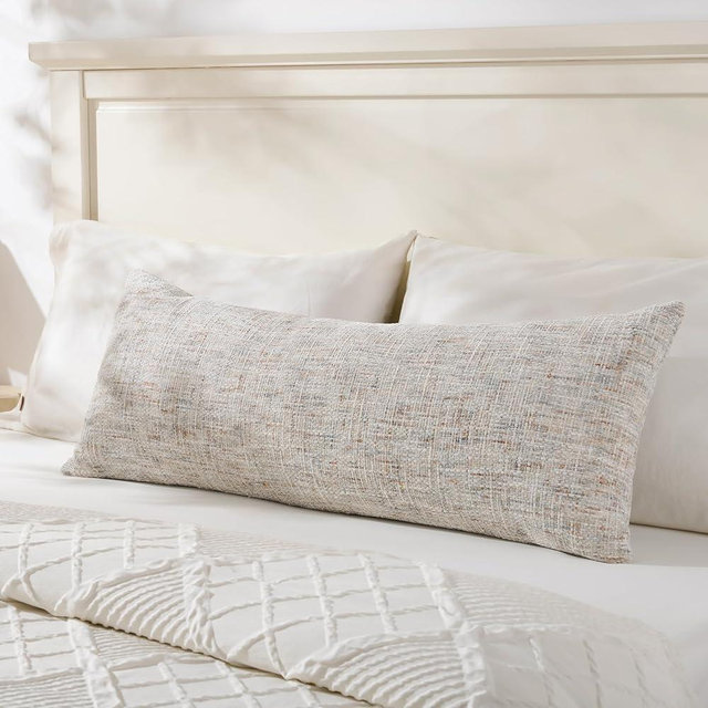 HOMFINER Textured Chenille Decorative Throw Pillow Cover for Bed 14x36 Soft Neutral Woven Lumbar Accent Boho Farmhouse Long Rectangle Cushion Case for Modern Home Decor Couch Sofa Bedroom Living Room