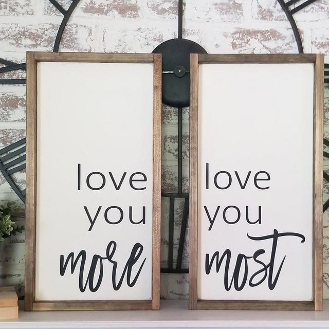 Love You More Love You Most. Sign Set. Nightstand Signs. Wedding Sign. Rustic Framed sign. Framed wood sign.