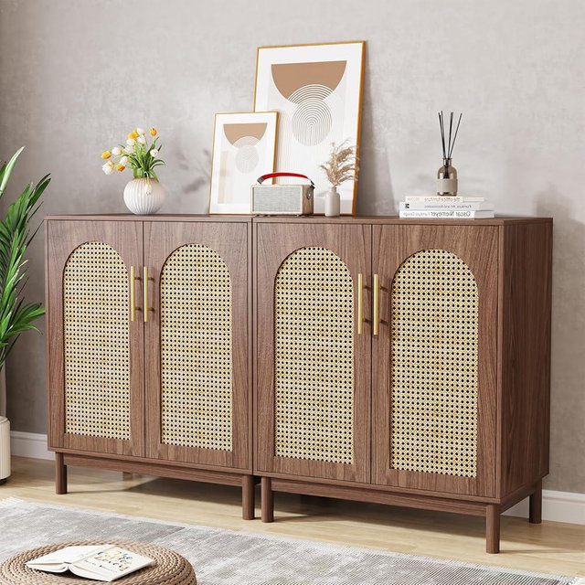 LITTLE TREE Modern Buffet Cabinet with Storage, 59 Inch Kitchen Sideboard Cabinet with 4 Doors, Coffee Bar Cabinet Storage Cabinet for Dining Room, Living Room