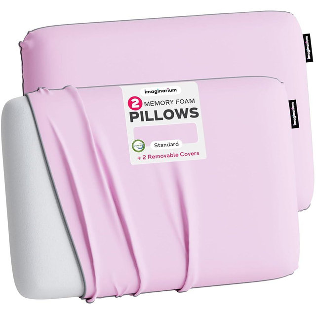 Imaginarium 2 Pack Memory Foam Pillows for Bed - 16" x 24" Standard/Queen – Fun Decorative Colorful Pillow for Sleeping – Back, Stomach & Side Sleepers – 2 Cooling Covers – (Pale Pink)