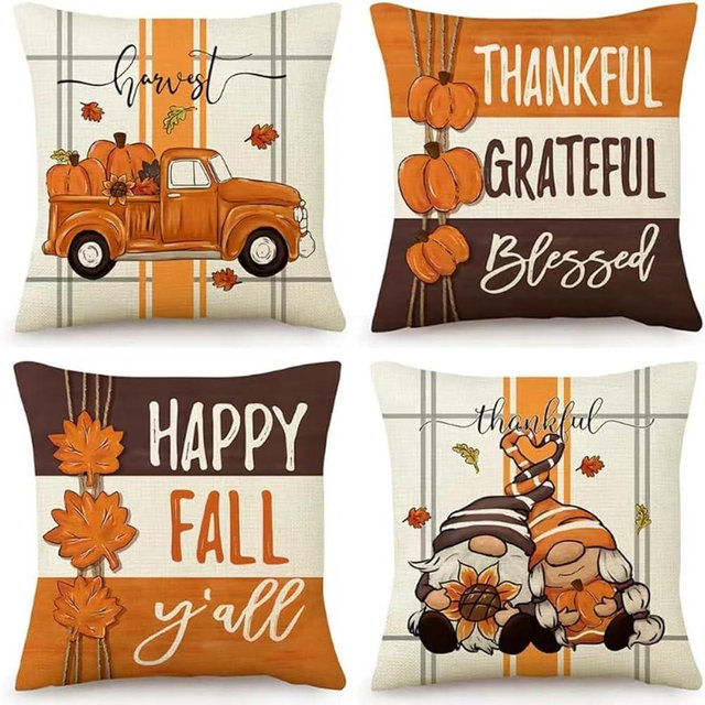 PSDWETS Throw Pillow Covers 20x20 Set of 4 for Fall Decor,Fall Decorations Maple Leaves Pumpkin Farmhouse Autumn Thanksgiving Cushion Cover for Home Sofa Couch