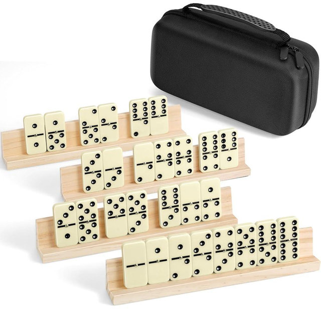 BATURU Double 6 Dominos Set for Adults with 28 Tiles, Durable Dominoes Game Set with 4 Racks and Carry Case, Fun Dominos for Kids, Family Games Night, Travel Games