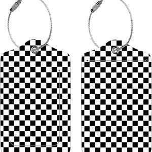 2 Pcs Luggage Tags for Suitcases, PU Leather Cruise Ship Luggage Tags with Privacy Cover Label Address Card and Durable Metal Ring Suitable for Men Women Handbags Backpacks,Black and White Square